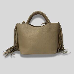 JOHNNY WAS Taupe/Soft Pink Leather Fringe Satchel Bag with Braided Handle